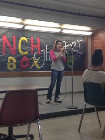 Melissa Sosa sings "Tell Her I Love Her," a Urinetown song during North's Lunch Box Theater 