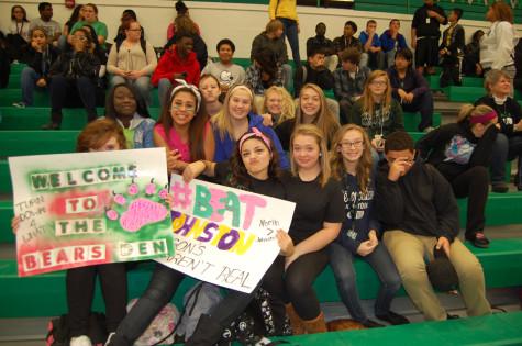 Sophomores and a couple Freshmans at the first pep assembly of the season before the North vs. Johnston game.