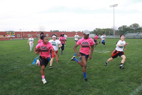 Senior Shamekia James flying down the field towards the end zone.